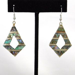 Mexican Earrings Alpaca Silver Vintage Abalone Shell Retro Green Paua